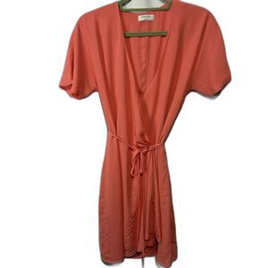 Aritzia Babaton Coral Wallace Short Sleeve Wrap Mini Dress Small V-Neck Lined